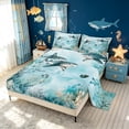 thumbnail image 2 of meiyoeat Watercolor Shark Bed Sheets for Men Boys, Undersea Coral Animal Full Size Sheets, Teal, 4pcs, 1 Flat Sheet, 1 Fitted Sheet and 2 Pillowcases, 2 of 5