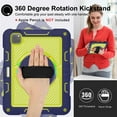 thumbnail image 4 of ELEHOLD 3-Layer Shockproof Case For iPad 8th/7th Generation, Rugged Cover with 360° Rotating Kickstand, Wrist Strap, Detachable Shoulder Strap, Pencil Holder, Navy Blue+Green, 4 of 7