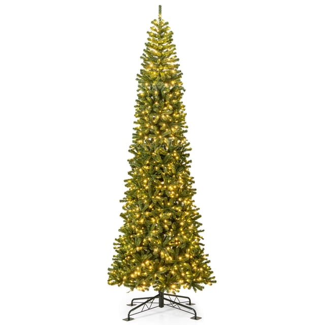 Gymax 12 FT Tall Prelit Hinged Artificial Christmas Tree Quick Power Connector Outdoor