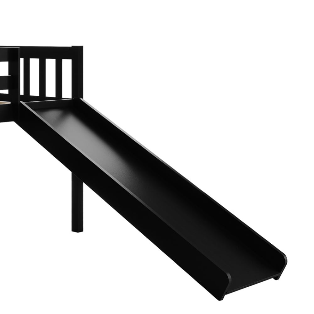 Castle Place Simple Twin Loft Bed with Ladder, Black