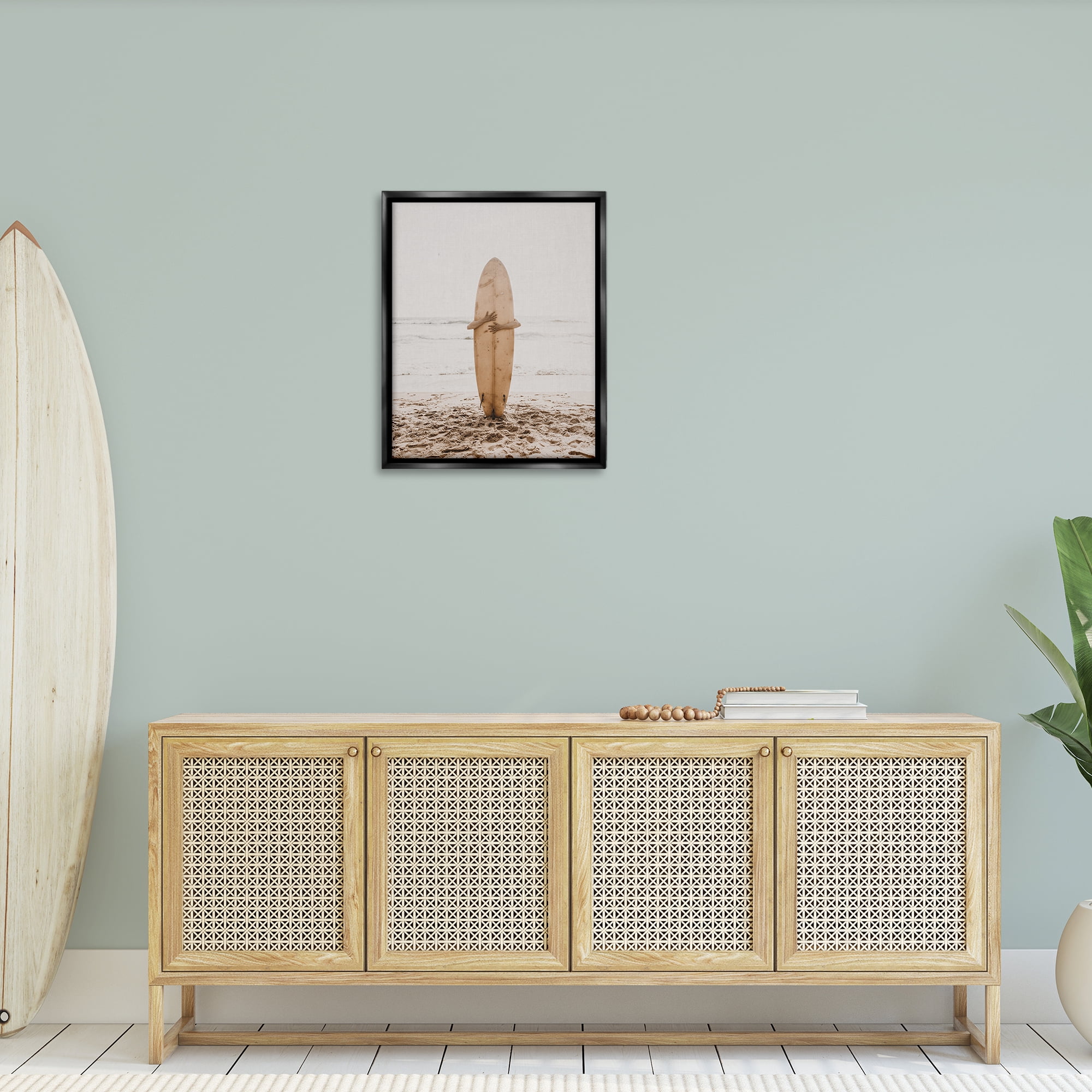 Stupell Industries Surf Ready Board Sports Photography Black Floater Framed Canvas Art Print Wall Art, 25 x 31