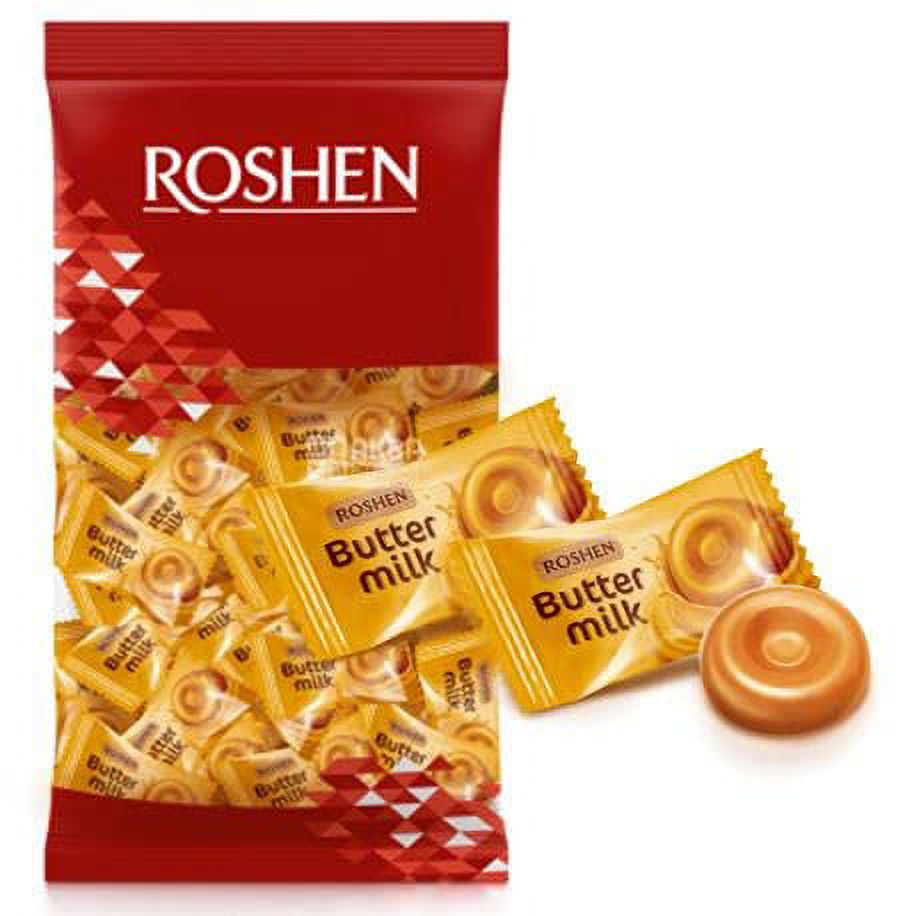 Roshen Butter Milk Hard Candy Milk Flavor Kosher and Halal, Delicious, Flavorful Butter Milk hard Sweets 1kg/2.2lb