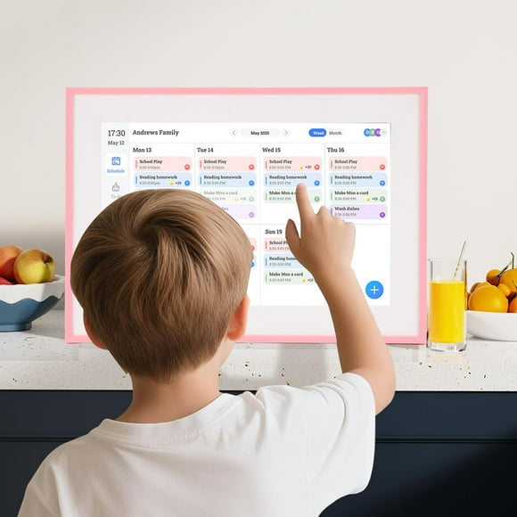 Smart Digital Calendar 10.1in HD Touchscreen Family Planner with Chore Chart for Home Pink