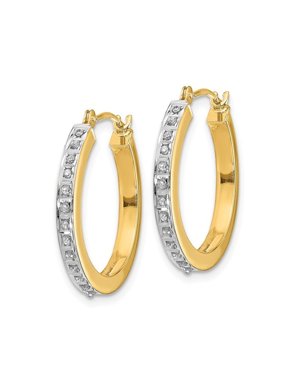 Gem & Harmony Accent Diamond Round Hoop Earrings in 14K Yellow Gold (3/4 inch) for Women