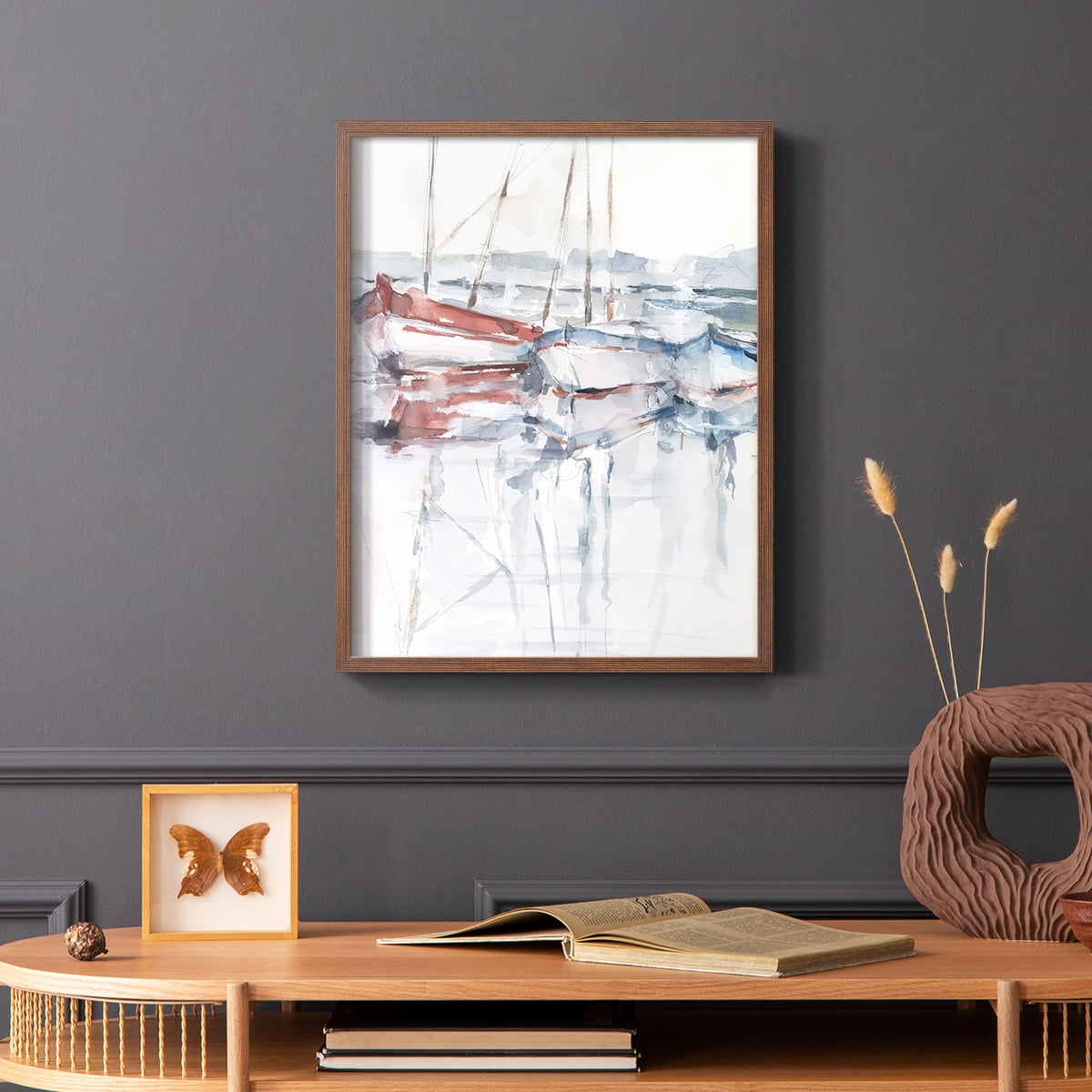 Watercolor Harbor Study II Framed Print in Brown Solid Wood 8 x 10 Framed Print