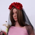 thumbnail image 5 of rosa flor velo de cabello diadema floral disfraz de halloween tocado mexicano accesorios para el cabello para mujeres niñas rojo, 5 of 5
