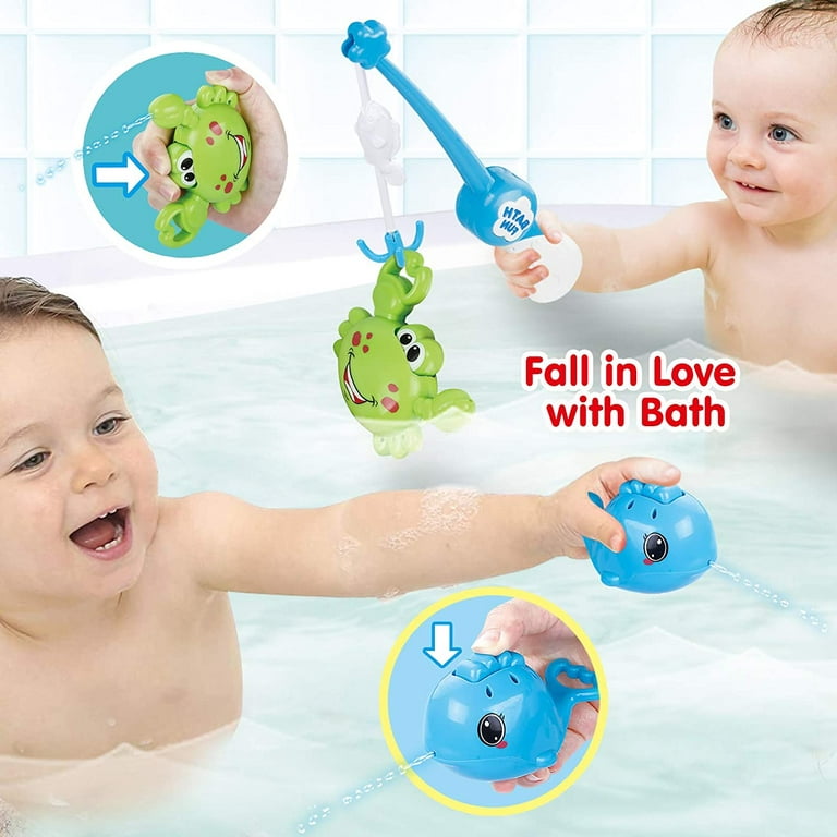 Dwi Dowellin Baby Bath Toys,Bathtub Toys for Toddlers Floating Wind Up  Swimming Fish and with Storage Organizer,Fishing Game with Fishing Pole &  Net