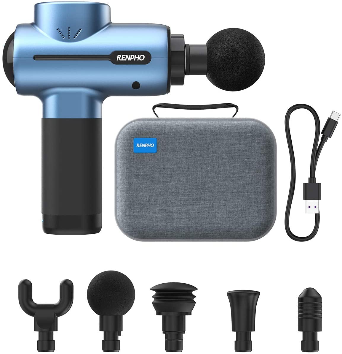 RENPHO Mini Massager Gun Deep Tissue with 5 Intensity for Body Muscle, FSA HSA Eligible,Handheld Portable Percussion Massager for Back & Neck, Christmas Gift for Men Women Father He, Blue