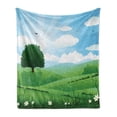 thumbnail image 1 of Flower Landscapes Soft Flannel Fleece Throw Blanket, Single Tree in the Greenery, Cozy Plush for Indoor and Outdoor Use, 50" x 70", Sky Blue Fern Green, by Ambesonne, 1 of 5