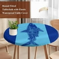 thumbnail image 3 of Shark Mandalas Round Tablecloth 55-60 Inch Round Fitted Table Cloth with Elastic Edge, Boho Modern Orange Blue Stripe Tropical Waterproof Table Cover Protector for Outdoor Picnic Party Dining, 3 of 6