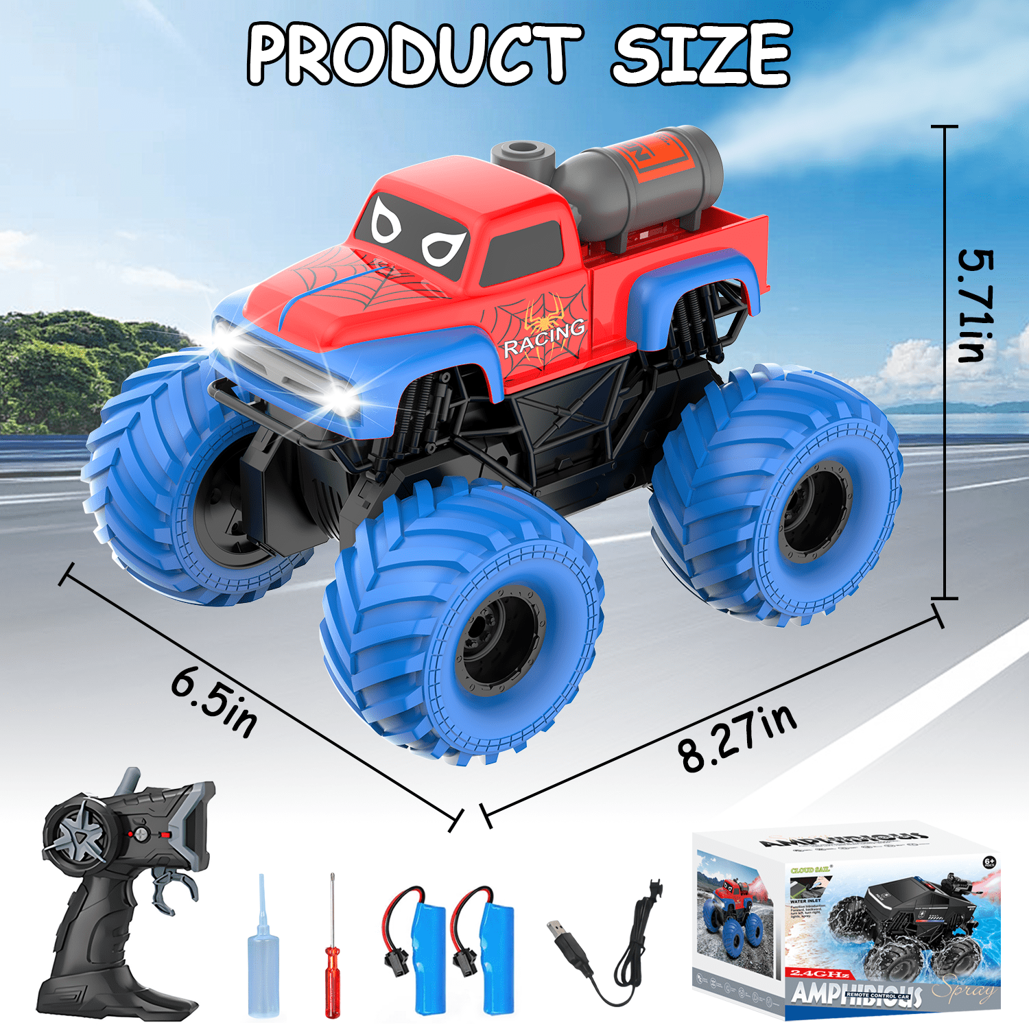 ZOGYMOZ 1:16 Waterproof Rc Car, Amphibious  Remote Control Car, 4WD All Terrain Off-Road Monster Truck Toy for Kids Gifts Presents