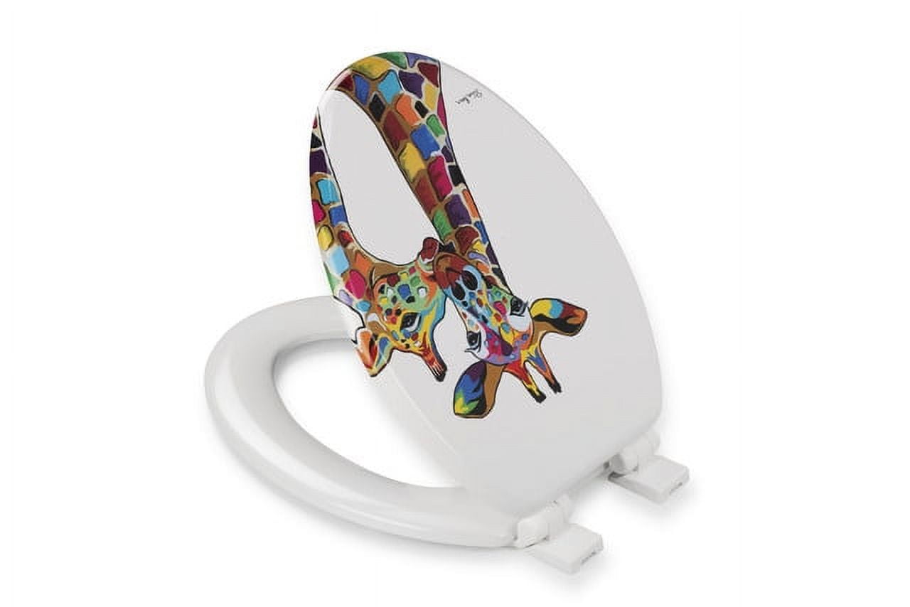Croydex Steven Brown 19" Wooden Printed, Elongated Toilet Seat, Francie & Josie