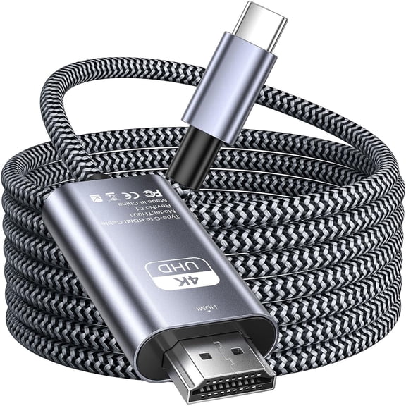 USB C to HDTV Cable 6.6ft [4K@30Hz High-Speed] USB Type C to HDTV Thunderbolt 3 to HDTV 2.0 Cable Compatible with iPhone 17/16/15 Series, MacBook Pro/Air/Mini, iPad Pro/Air, Galaxy S,Switch