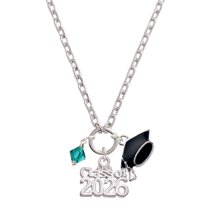 Delight Jewelry December - Teal Crystal Bicone - Silvertone Class of 2026 Graduation Zoey Charm Necklace, 28"