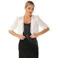 thumbnail image 2 of iixpin Womens Chiffon Bolero Shrug Lightweight Cardigan Half Sleeve Open Front Cropped Coat White XL, 2 of 7