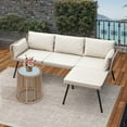 thumbnail image 2 of Dextrus 3 Pieces Patio Furniture Set, Wicker Rattan Outdoor Conversation Set of L-Shaped Sofa with Cushions and Side Table  - Beige, 2 of 10