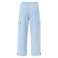 thumbnail image 6 of Gtoiithly Mens Solid Cargo Jogger Pants, Elastic Drawstring Waist Loose Wide Leg Sweatpants, Multi Pocket Casual Street Fashion Long Trousers Light Blue L, 6 of 8