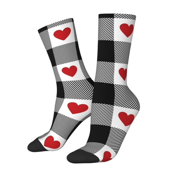 Vsdgher Heart Black Buffalo Plaid Gingham Crew Socks for Men & Women, Breathable Casual Athletic Ankle Socks