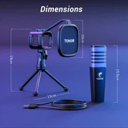 TONOR RGB USB Microphone, Cardioid Condenser Computer PC Mic with Tripod Stand, Pop Filter, TC30S