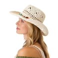 thumbnail image 3 of Gustave Straw Cowboy Hat for Men Women Western Cowgirl Sun Hat Shapeable Wide Brim Hollow Out Summer Beach Hat with Decorative Band - White, 3 of 7