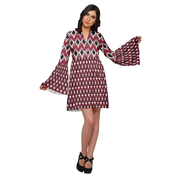 Moomaya Long Bell Sleeve Dress For Women Casual Printed Summer Pleated Kurta
