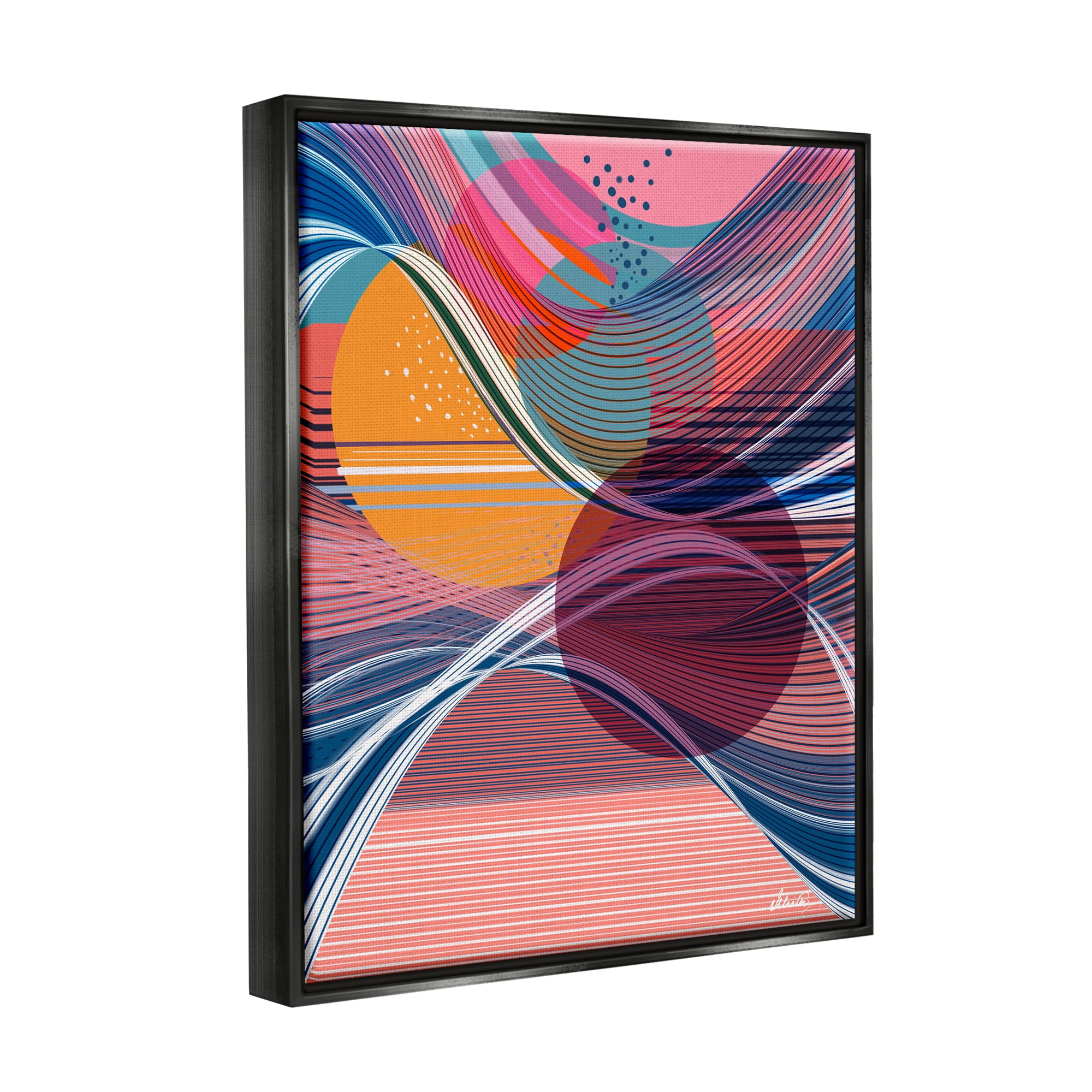 Stupell Industries Waves & Circles Abstraction Abstract Painting Black Floater Framed Canvas Art Print Wall Art, 25 x 31