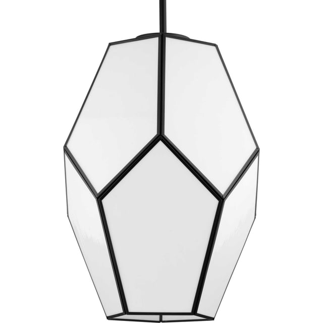 Progress Lighting Latham 14" Matte Black Pendant Light with Art Glass