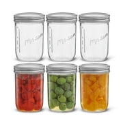 Wide Mason Jars with Airtight Lids, Labels and Measures - 16 oz - [Set of 6] Airtight Canning Jars, Glass Jars