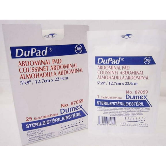 DuPad Abdominal Pad Cellulose 1-Ply 5 X 9 Inch Rectangle Sterile, 87059 - BOX OF 25