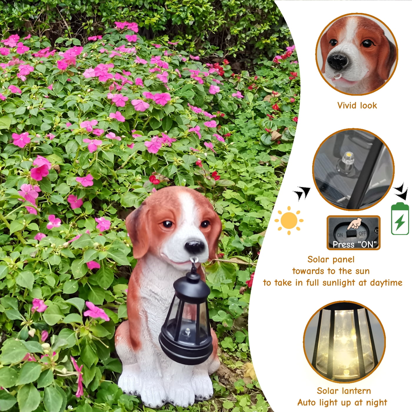 Resin Outdoor Decor Dog Statue Garden Puppy Beagle Figurine, Solar Animal Sculpture Light for Pet Lovers