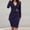 *Navy, variant on U Women's Notched Lapel Long Sleeve Button Front Bodycon Work Dress, Elegant Office Pencil Midi Dress Purple,Women's Plus XXL
