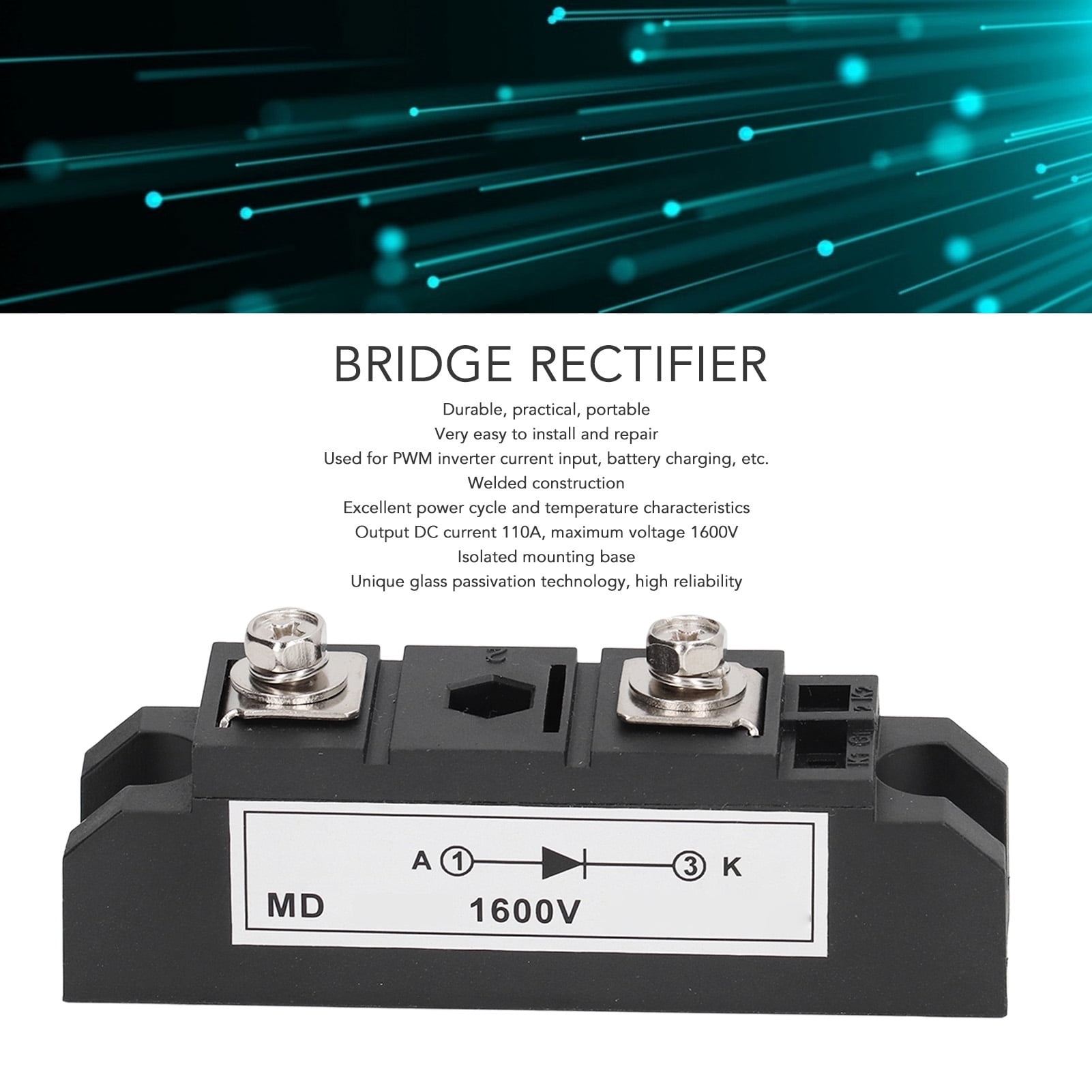 Pont Redresseur Diode 100A 1600V - Module à 2 Bornes, Refroidissement Par Plaque Cuivre - Pour Onduleurs PWM, Chargeurs Batterie
