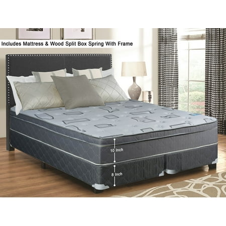 WAYTON, 10? Medium Plush Innerspring Eurotop Mattress and Split Wood Box Spring With Frame, No Assembly Required, 75" x 44" (Not Standard Size)