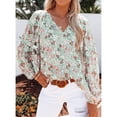 thumbnail image 3 of Blouse à Manches Longues Décontractée pour Femmes, Charmante Blouse à Manches Longues à Imprimé Floral pour des Vacances de Fête Verte, Rose, Blanche, Colorée, 3 of 6