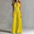 thumbnail image 5 of PBFRDSJ Women's Halter Neck Front Zip Jumpsuit Spaghetti Strap Wide Leg Casual Jumpsuits with Pockets Sizes S-2XL, 5 of 6