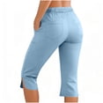 thumbnail image 5 of Ashirexll Womens Summer Pants, Capri Pants for Women, Solid Color Elastic Waist Sports Casual Capri with Side Pockets, 5 of 7