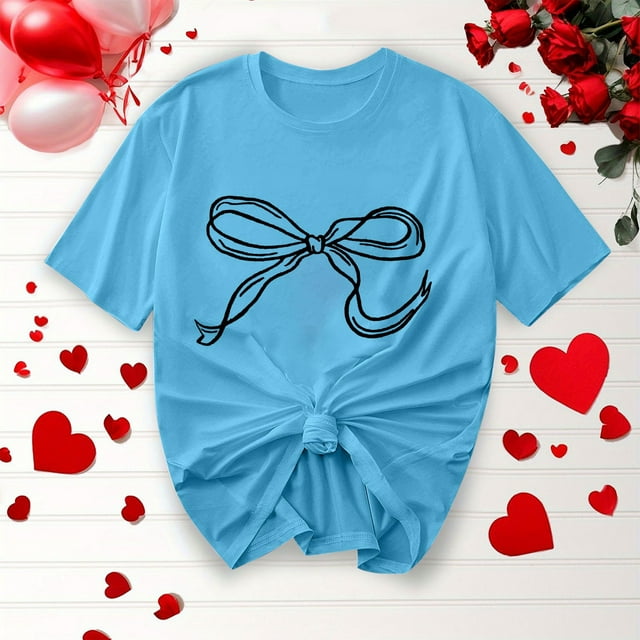 Offre Limitée Iumwxz T-Shirts Basiques Plissés Décontractés pour Femmes Blouses pour Femmes T-Shirts Graphiques à Nœud Col Rond Manches Courtes Blouse Tops pour Dames Doux et Confortables Course Course