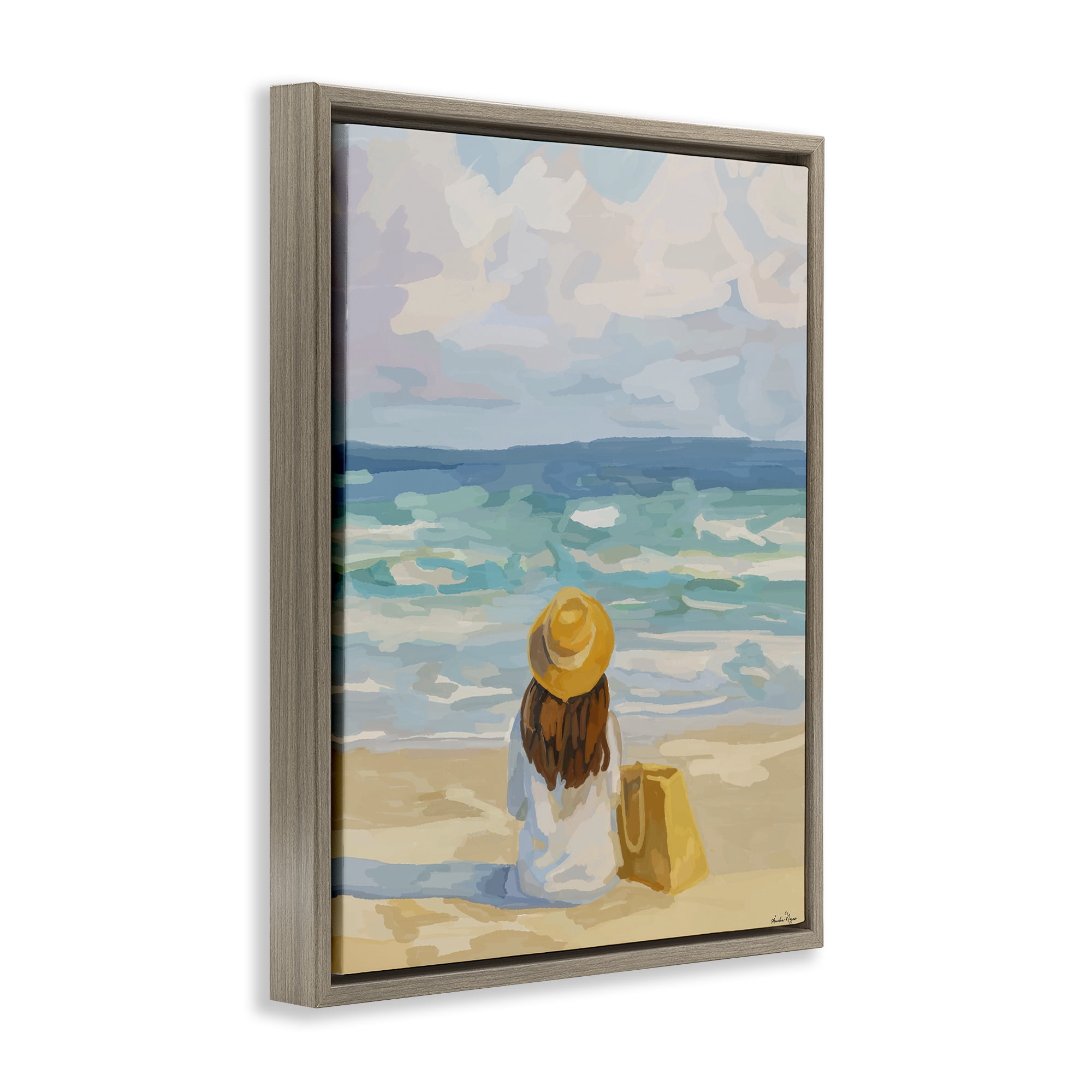 Stupell Industries Peaceful At The Beach Brown Framed Floater Canvas Wall Art, design by Amelia Noyes