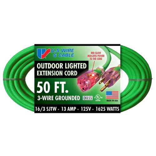 U.S. Wire & Cable Outdoor Lighted Extension Cord, 50'