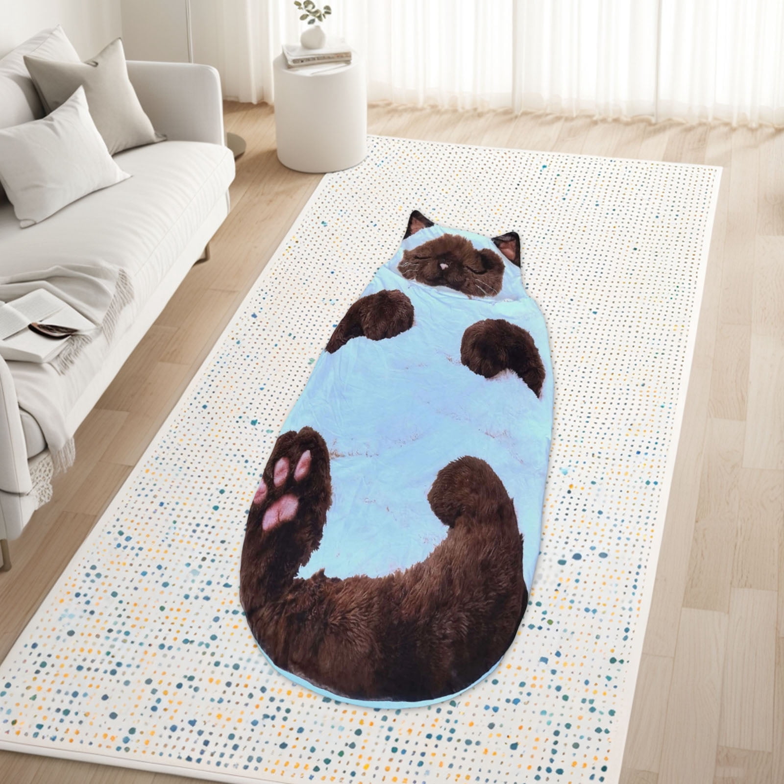Sleeping Bags for Adults Cold Weather & Warm Cat Sleeping Bag with Pillow Camping Sleeping Bag for Kids 10-12 Soft Sleeping Bags Plush Cat Envelope Washable Blanket for Camping Travel Sleepovers Home
