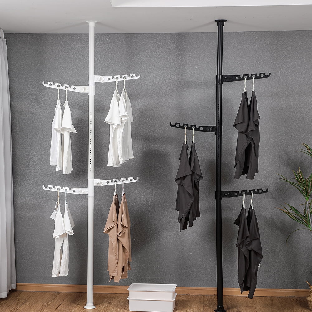 Kadyn Adjustable Laundry Pole, Standing Clothes DIY Floor to Ceiling Tension Rod Storage Organizer, Modern Adjustable Laundry Pole for Indoor, Balcony, Black