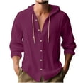 thumbnail image 3 of Jinhomg Linen Shirts for Men with Hood Long Sleeve Button Down Hooded Shirts Lightweight Quick Dry Workout Hoodies Gauze Tops Purple,XXXXL, 3 of 7