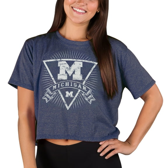 Women's Concepts Sport Navy Michigan Wolverines Quest Knit Crop Top