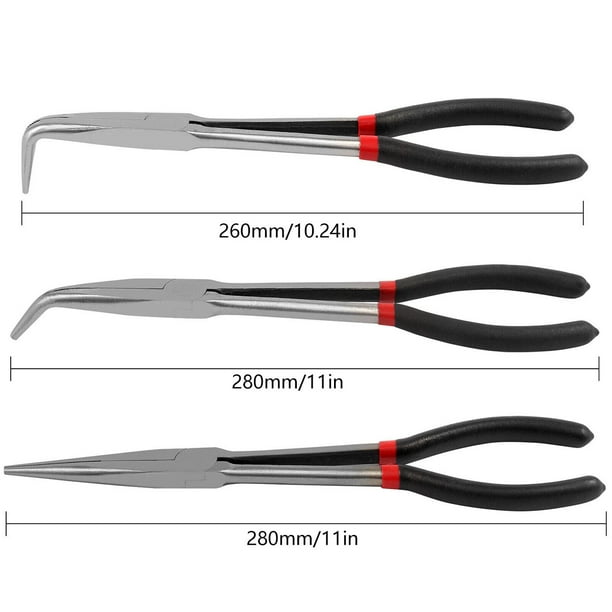 Long reach bent clearance nose pliers