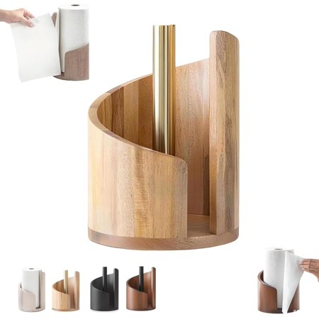 Mountain Paper Towel Holder Countertop with Mango Wood and Iron Round Base Effortless One-Hand Tear Modern Kitchen Towel Dispenser for Counter Cabinet Farmhouse Kitchen