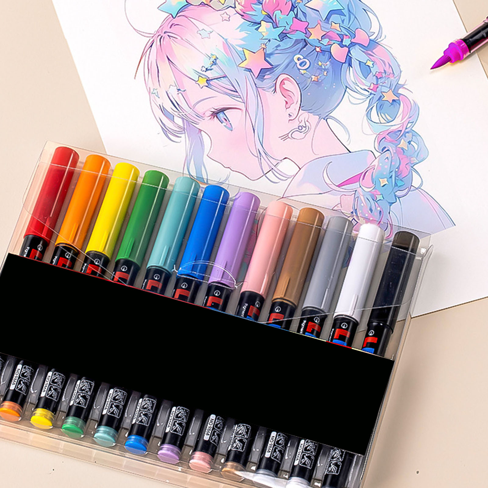 12/24/36/48 Color Acrylic Paint Pen Liquid Brush Acrylic Marker for Painting on Paper Stone Glass Canvas Ceramic
