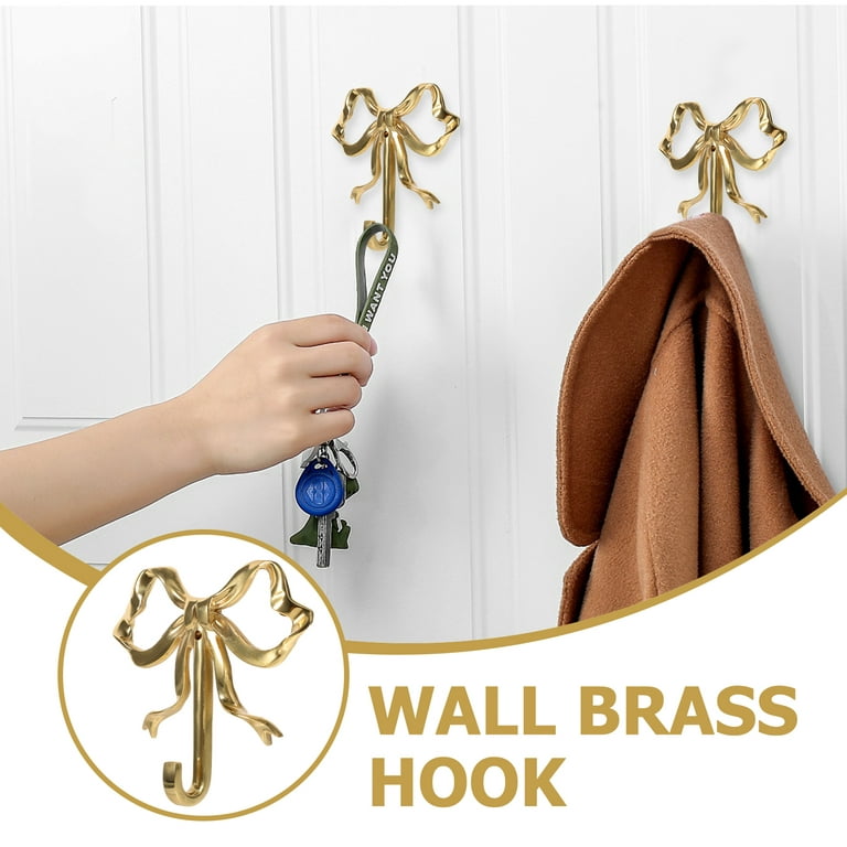 Home Decorative Hook Bow-knot Brass Hook Wall Hooks for Hanging Hook for Coat Hat Towel Multi-Purpose Hooks (Color : Gold, Size : Pack of 2)