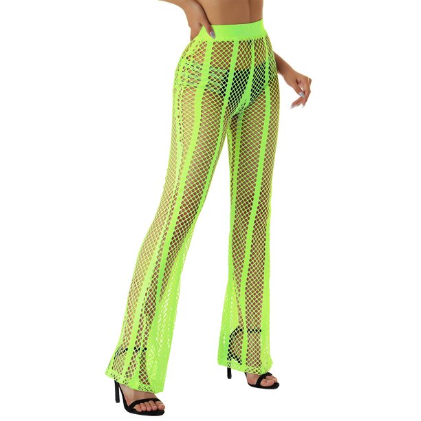 Afunbaby Women Hollow Out Mesh Pants, See Through Coverup Pant