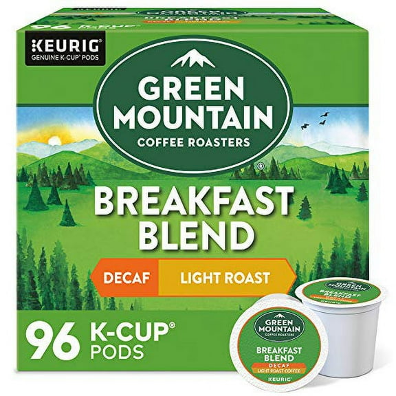 Green Mountain Coffee, Breakfast Blend Decaf, Single-Serve Keurig K-Cup Pods, Light Roast, 96 Count (8 Boxes of 12 Pods)