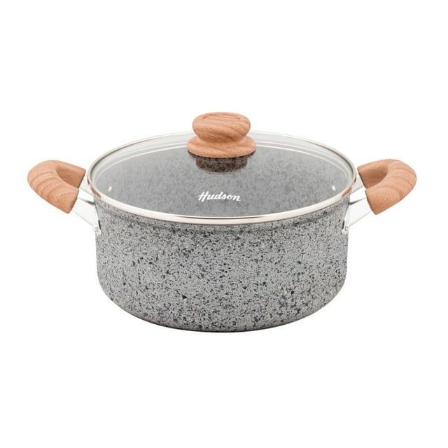 Cacerola Olla Hudson 24cm Aluminio Forjado espesor 4mm Antiadherente Granito con tapa cristal